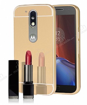 Eiroo Mirror Motorola Moto G4 / G4 Plus Metal Kenarl Aynal Gold Rubber Klf