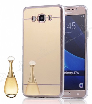 Eiroo Mirror Samsung Galaxy A8 Silikon Kenarl Aynal Gold Rubber Klf