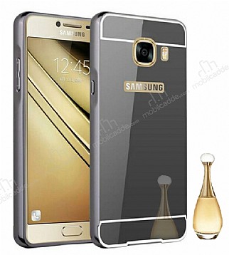 Eiroo Mirror Samsung Galaxy C9 Pro Metal Kenarl Aynal Siyah Rubber Klf