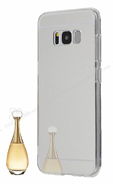Eiroo Mirror Samsung Galaxy S8 Plus Silikon Kenarl Aynal Silver Rubber Klf