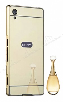 Eiroo Mirror Sony Xperia XA1 Ultra Metal Kenarl Aynal Gold Rubber Klf
