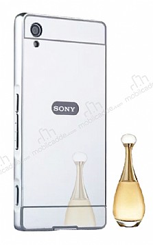Eiroo Mirror Sony Xperia XA1 Metal Kenarl Aynal Silver Rubber Klf