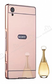 Eiroo Mirror Sony Xperia XA1 Metal Kenarl Aynal Rose Gold Rubber Klf