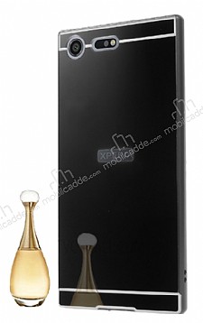 Eiroo Mirror Sony Xperia XZ Premium Metal Kenarl Aynal Siyah Rubber Klf