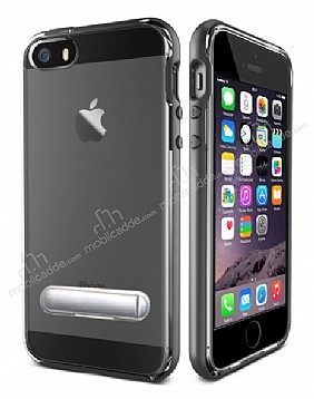 Eiroo Mixx Hybrid iPhone SE / 5 / 5S Standl Siyah Silikon Klf