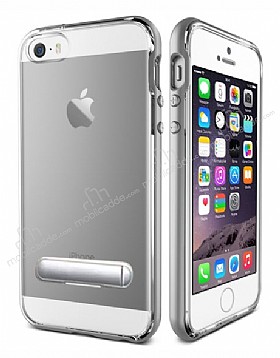 Eiroo Mixx Hybrid iPhone SE / 5 / 5S Silver Kenarl Standl Silikon Klf