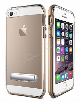 Eiroo Mixx Hybrid iPhone SE / 5 / 5S Gold Kenarl Standl Silikon Klf