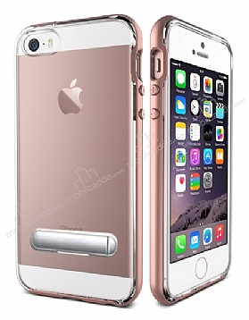 Eiroo Mixx Hybrid iPhone SE / 5 / 5S Rose Gold Kenarl Standl Silikon Klf