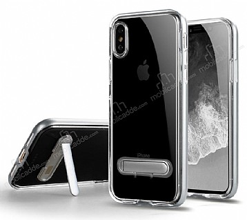 Eiroo Mixx Hybrid iPhone X / XS Silver Kenarl Standl Silikon Klf
