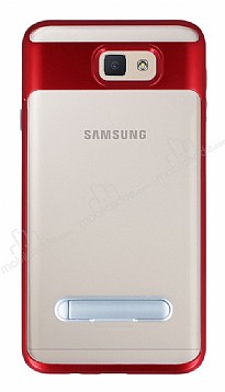 Eiroo Mixx Hybrid Samsung Galaxy J7 Prime / J7 Prime 2 Krmz Kenarl Standl Silikon Klf