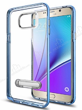 Eiroo Mixx Hybrid Samsung Galaxy Note 5 Mavi Kenarl Standl Silikon Klf