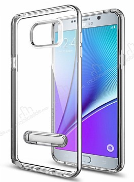 Eiroo Mixx Hybrid Samsung Galaxy Note 5 Silver Kenarl Standl Silikon Klf