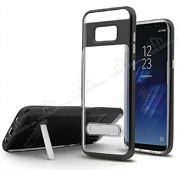 Eiroo Mixx Hybrid Samsung Galaxy Note 8 Kenarl Standl Siyah Silikon Klf