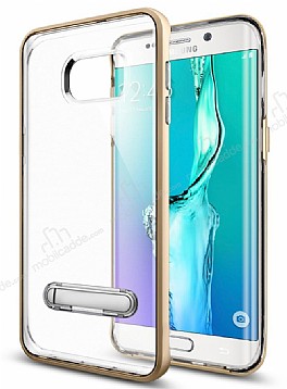 Eiroo Mixx Hybrid Samsung Galaxy S6 Edge Gold Kenarl Standl Silikon Klf