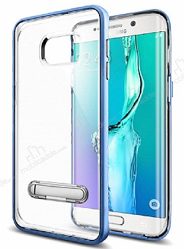 Eiroo Mixx Hybrid Samsung Galaxy S6 Edge Mavi Kenarl Standl Silikon Klf
