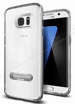 Eiroo Mixx Hybrid Samsung Galaxy S7 Edge Dark Silver Kenarl Standl Silikon Klf