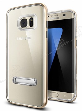 Eiroo Mixx Hybrid Samsung Galaxy S7 Edge Gold Kenarl Standl Silikon Klf