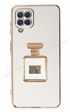 Eiroo Samsung Galaxy A12 Aynal Parfm Standl Beyaz Silikon Klf