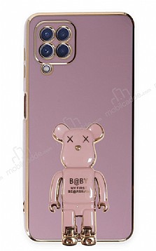 Eiroo Samsung Galaxy A12 Baby Bear Standl Mor Silikon Klf