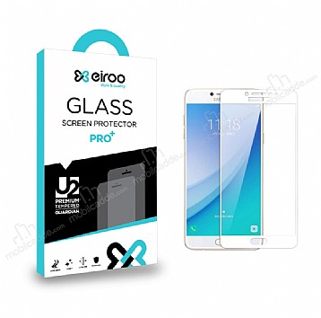 Eiroo Samsung Galaxy C5 Pro Tempered Glass Full Beyaz Cam Ekran Koruyucu