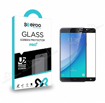 Eiroo Samsung Galaxy C7 Pro Tempered Glass Full Siyah Cam Ekran Koruyucu
