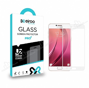 Eiroo Samsung Galaxy C7 Pro Tempered Glass Full Beyaz Cam Ekran Koruyucu