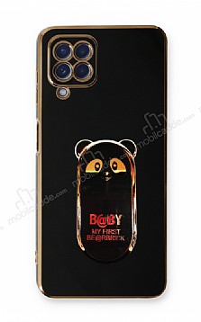 Eiroo Samsung Galaxy M12 Baby Panda Standl Siyah Silikon Klf