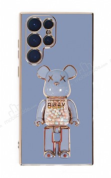 Eiroo Samsung Galaxy S22 Ultra 5G Candy Bear Standl Mavi Silikon Klf