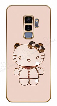 Eiroo Samsung Galaxy S9 Plus Kitty Standl Kamera Korumal Pembe Silikon Klf