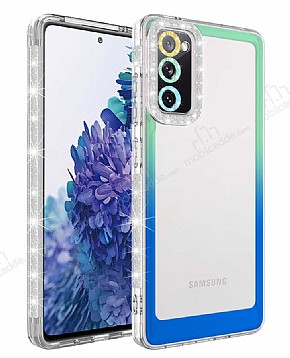 Eiroo Shimmer Samsung Galaxy S20 FE Kamera Korumal Yeil-Mavi Silikon Klf