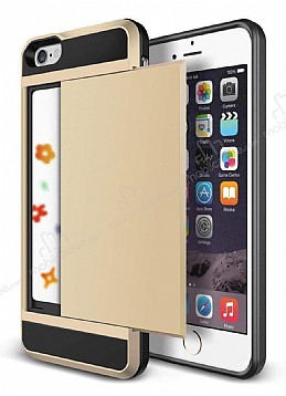 Eiroo Sliding Card iPhone 6 / 6S Ultra Koruma Gold Klf