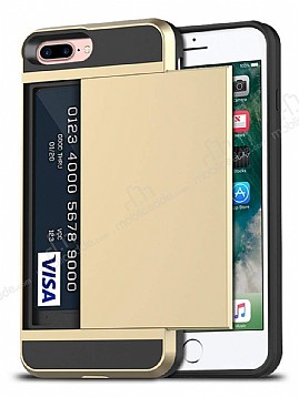 Eiroo Sliding Card iPhone 7 Plus / 8 Plus Ultra Koruma Gold Klf
