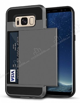 Eiroo Sliding Card Samsung Galaxy S8 Plus Ultra Koruma Dark Silver Klf
