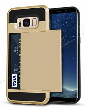 Eiroo Sliding Card Samsung Galaxy S8 Plus Ultra Koruma Gold Klf