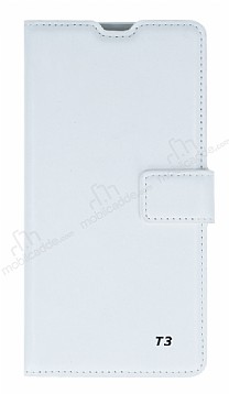 Eiroo Sony Xperia T3 Czdanl Yan Kapakl Beyaz Deri Klf