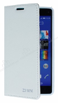 Eiroo Sony Xperia Z3 Compact Standl Czdanl Beyaz Deri Klf