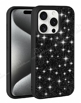 Eiroo Stone iPhone 15 Pro Tal Siyah Silikon Klf
