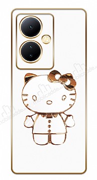 Eiroo Kitty vivo V29 Lite Standl Kamera Korumal Beyaz Silikon Klf