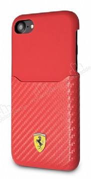 Ferrari iPhone 6 / 6S / 7 / 8 Gerek Deri Karbon Krmz Rubber Klf