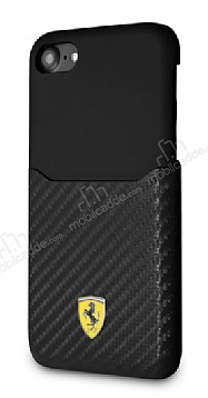 Ferrari iPhone 6 / 6S / 7 / 8 Gerek Deri Karbon Siyah Rubber Klf