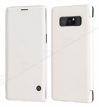 G-Case Samsung Galaxy Note 8 Czdanl nce Yan Kapakl Beyaz Deri Klf