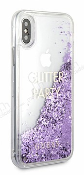Guess Glitter iPhone X / XS Simli Mor Silikon Klf