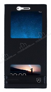 Huawei Mate 10 Lite Gizli Mknatsl Pencereli Siyah Deri Klf