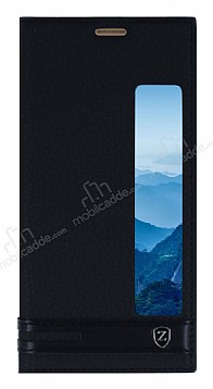Huawei Mate 10 Pro Gizli Mknatsl Pencereli Siyah Deri Klf