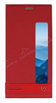 Huawei Mate 10 Pro Gizli Mknatsl Pencereli Krmz Deri Klf