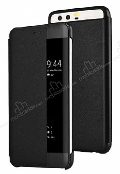 Huawei P10 Plus Pencereli nce Yan Kapakl Siyah Klf
