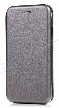 Huawei P9 Lite 2017 Curve Manyetik Kapakl Silver Deri Klf