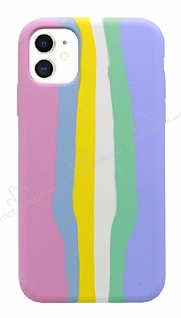 iPhone 12 Mini 5.4 in Rainbow Lansman Pembe Silikon Klf