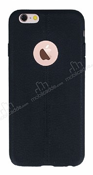 iPhone 6 / 6S Deri Desenli Ultra nce Siyah Silikon Klf