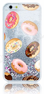 iPhone 6 / 6S Simli Sulu Donut Resimli Silver Silikon Klf